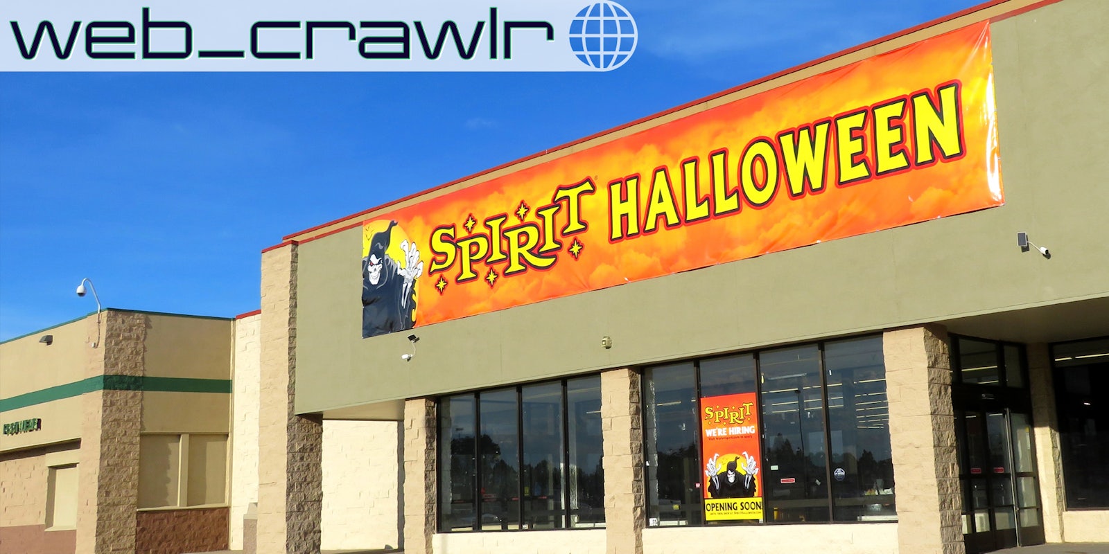 A Spirit Halloween store. The Daily Dot newsletter web_crawlr logo is in the top left corner.