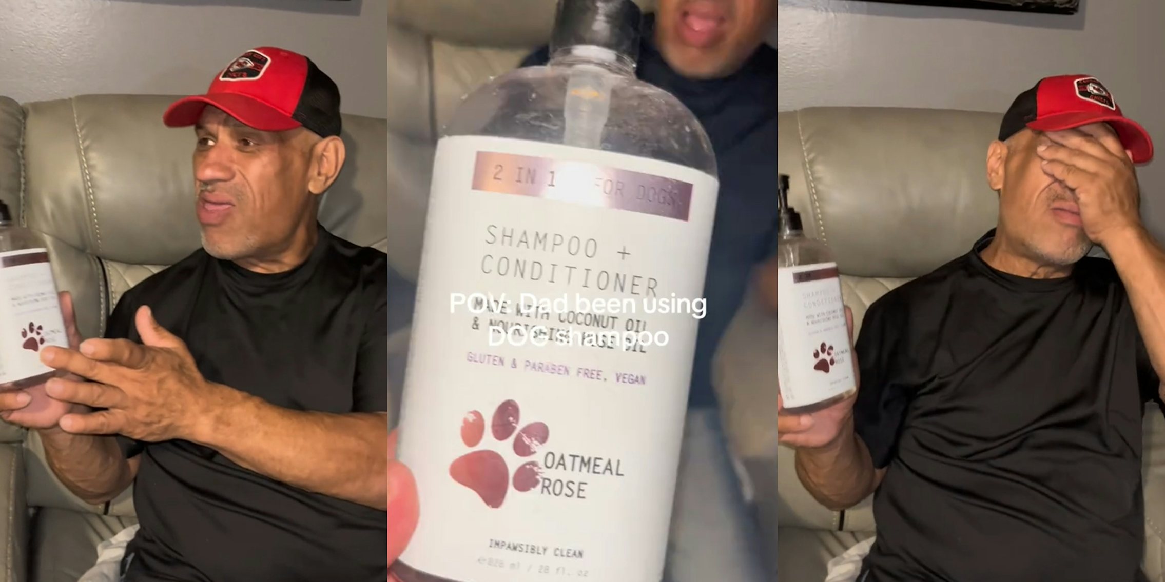 Dad realizes he's been using dog shampoo for a month