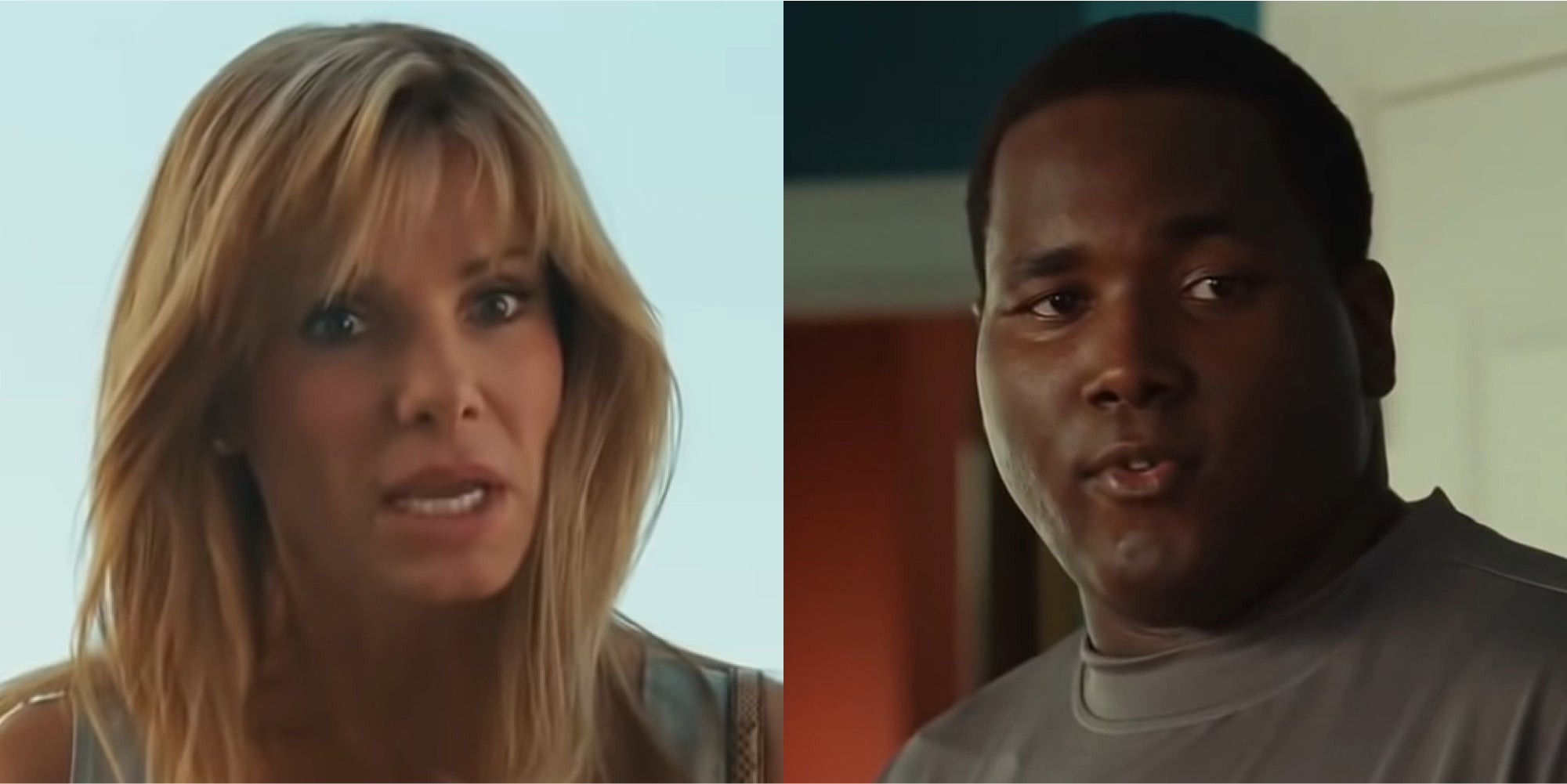 Sandra Bullock in Blind Side (l) Michael Oher in Blind Side