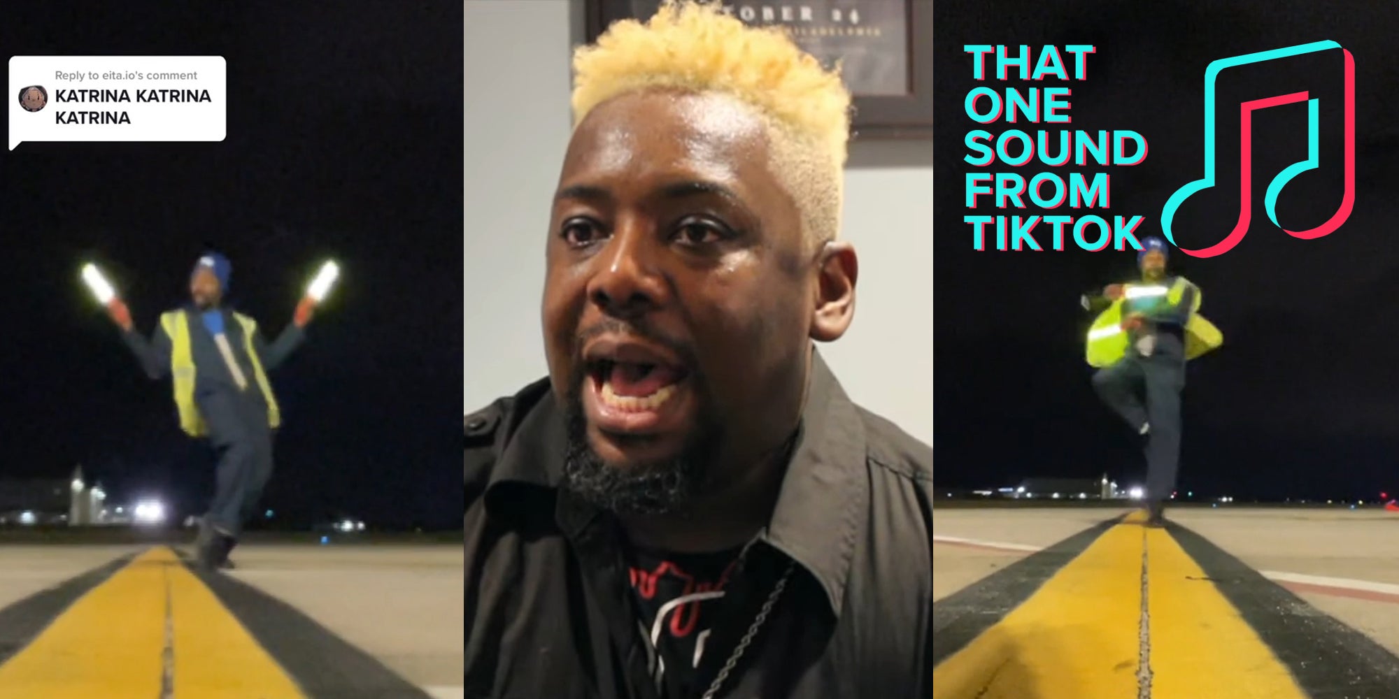 man dancing with lights in runway with caption 