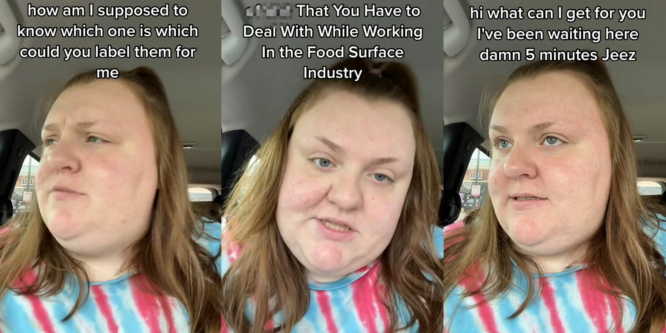 Fast-food worker explaining interactions she has experienced with customers