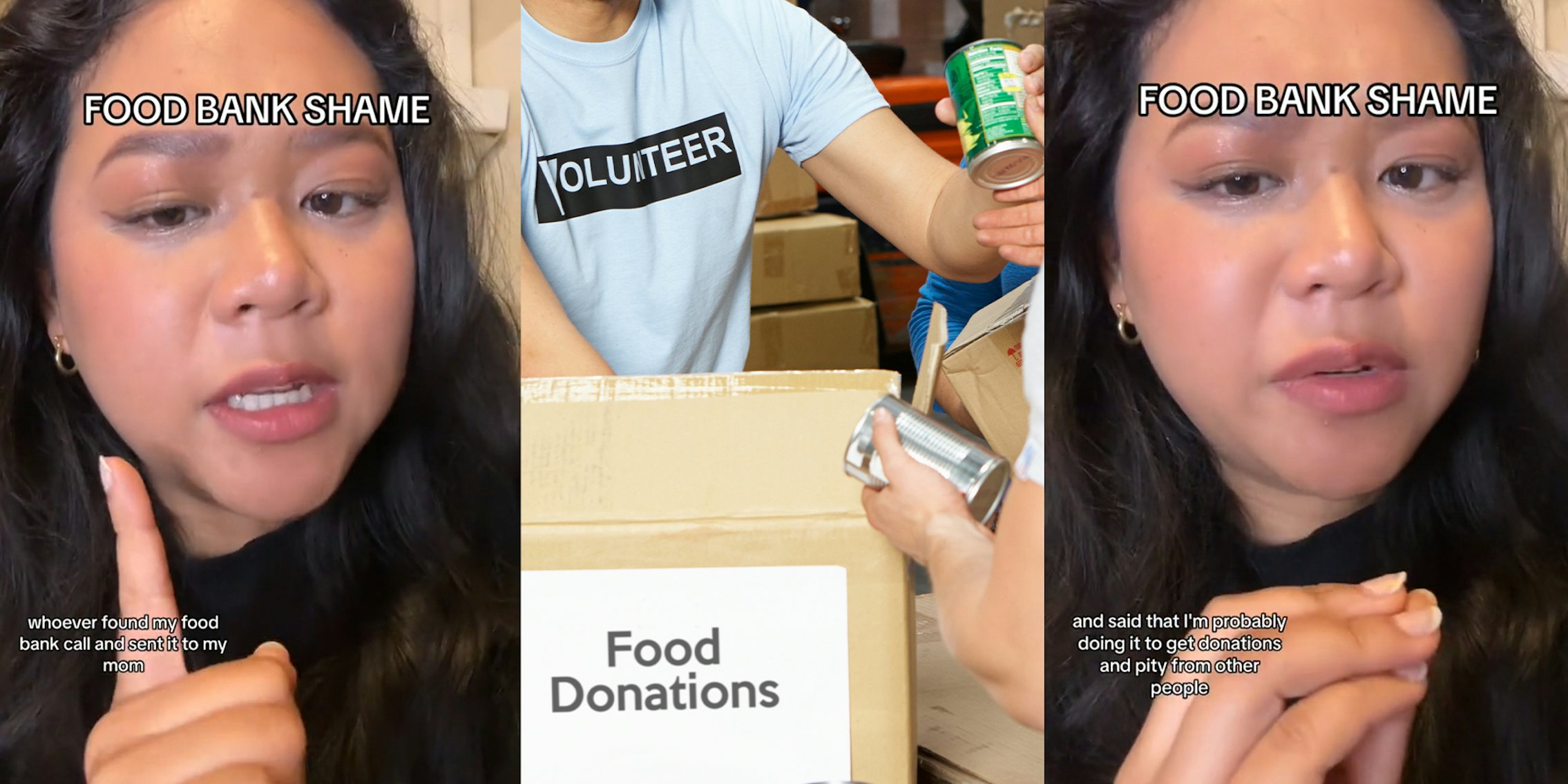 woman explaining how she was shamed for sharing her Food Bank haul