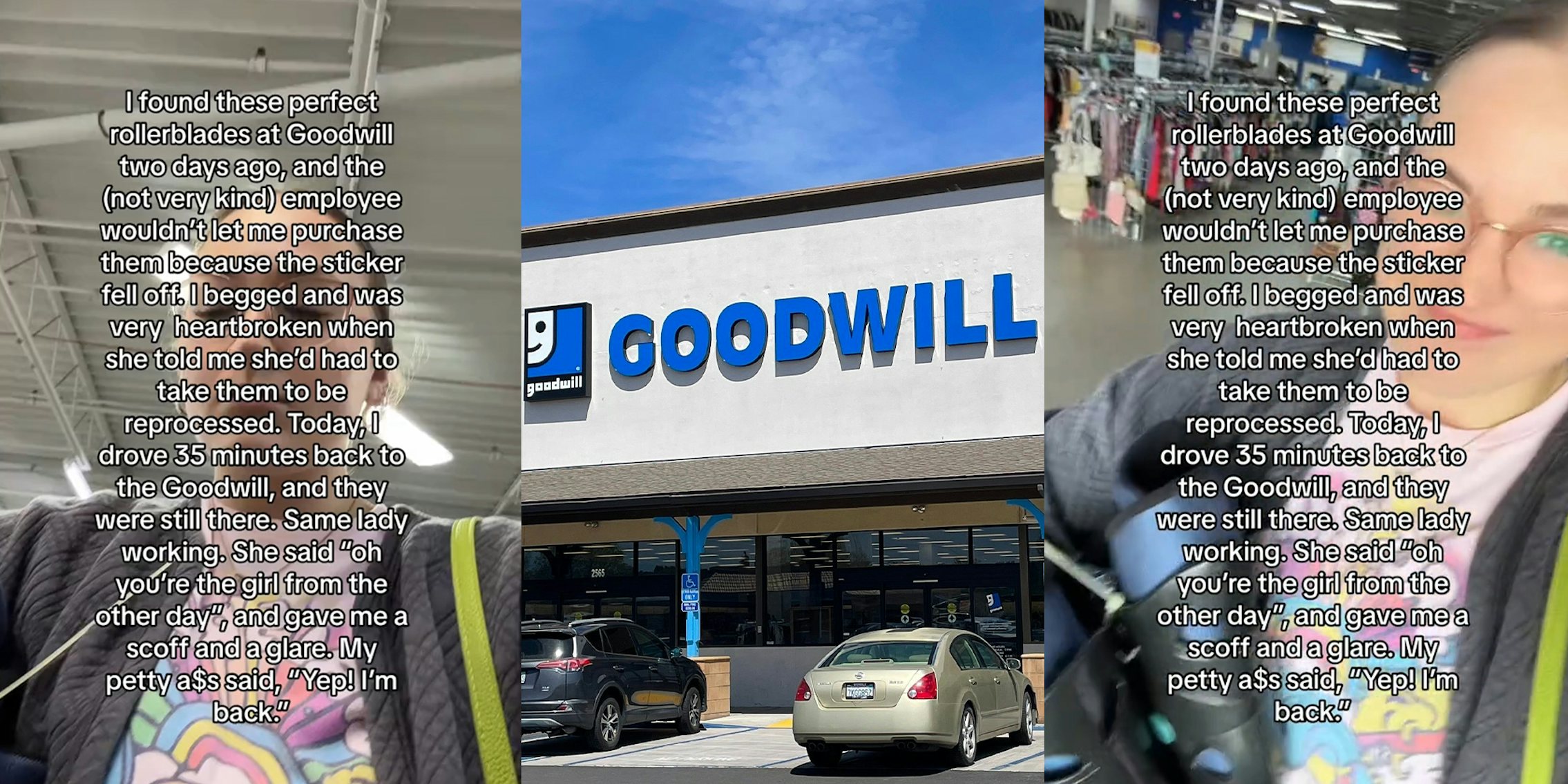 Goodwill customer says worker blocked her from buying ‘perfect rollerblades’ after sticker fell off; Goodwill store front