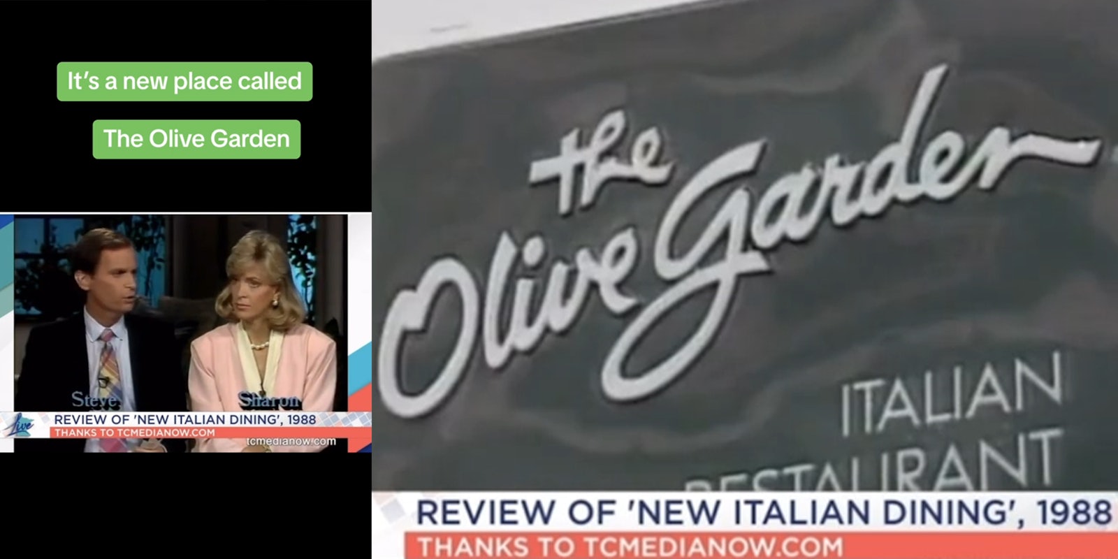 Old footage of 1988 Olive Garden review on tv