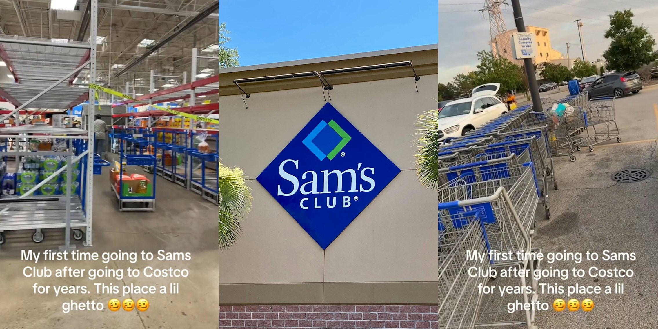 Sam's Club Empty Racks; Sam's Club Store Front; Carts filled with garbage