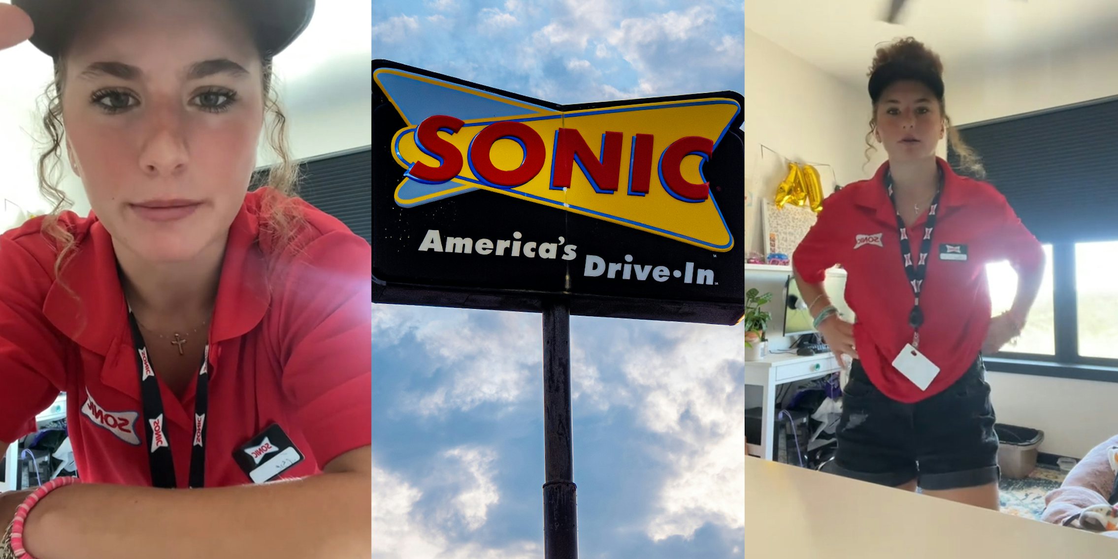 Female Sonic worker explaining her shift was not scheduled; Sonic Sign