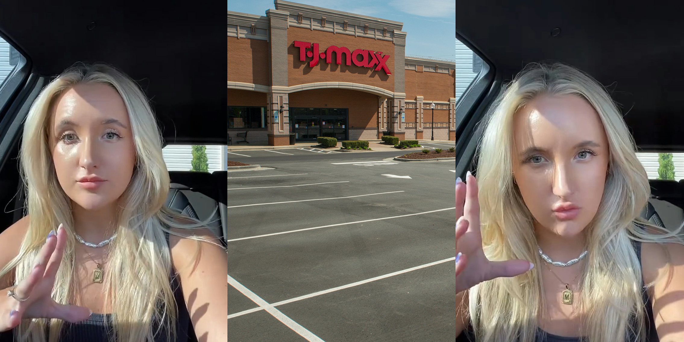 woman sharing experience on a scam that happened at a TJMAXX Parking lot