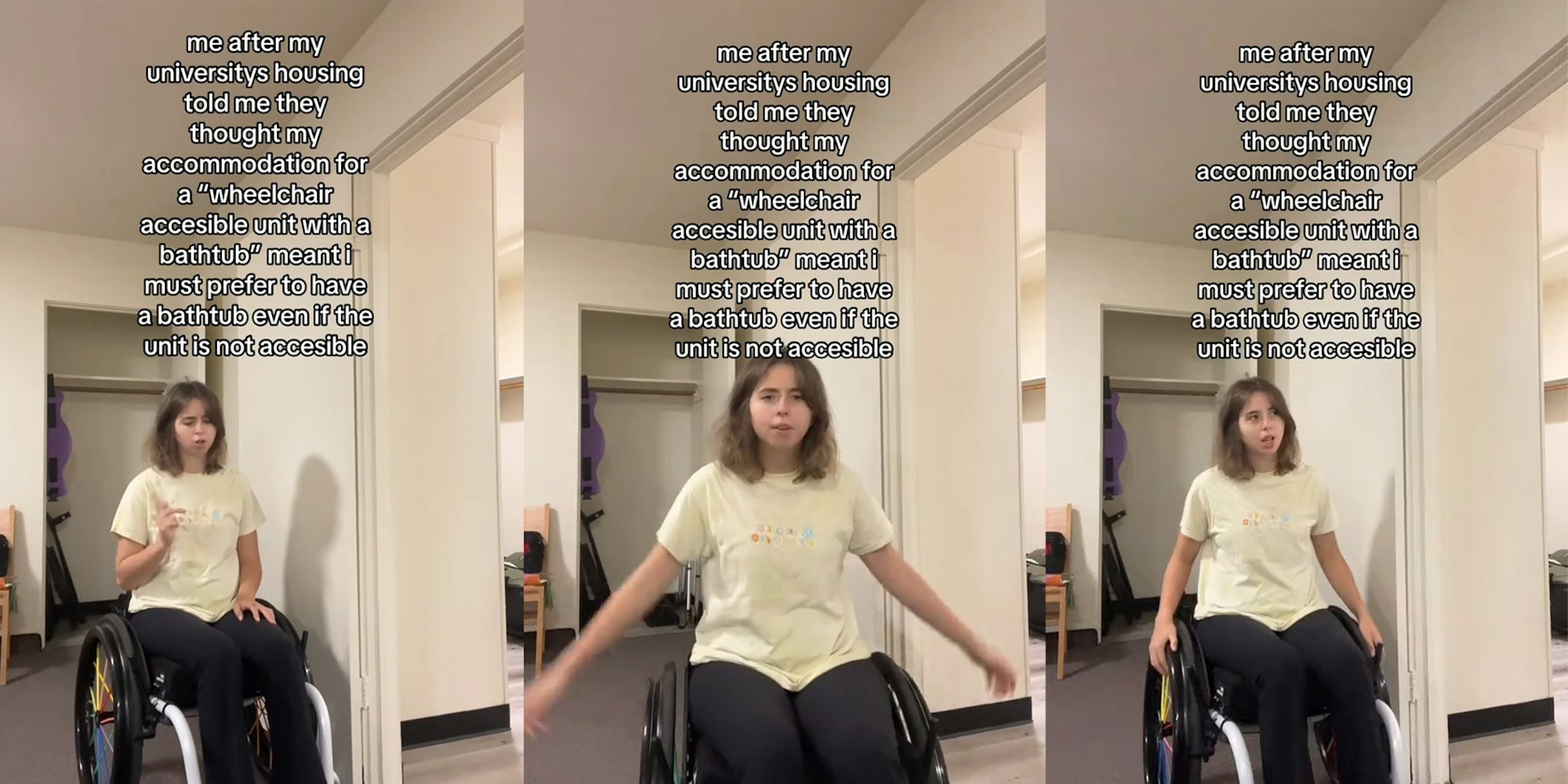 College student who uses wheelchair says she requested accessible dorm—and just got a bathtub
