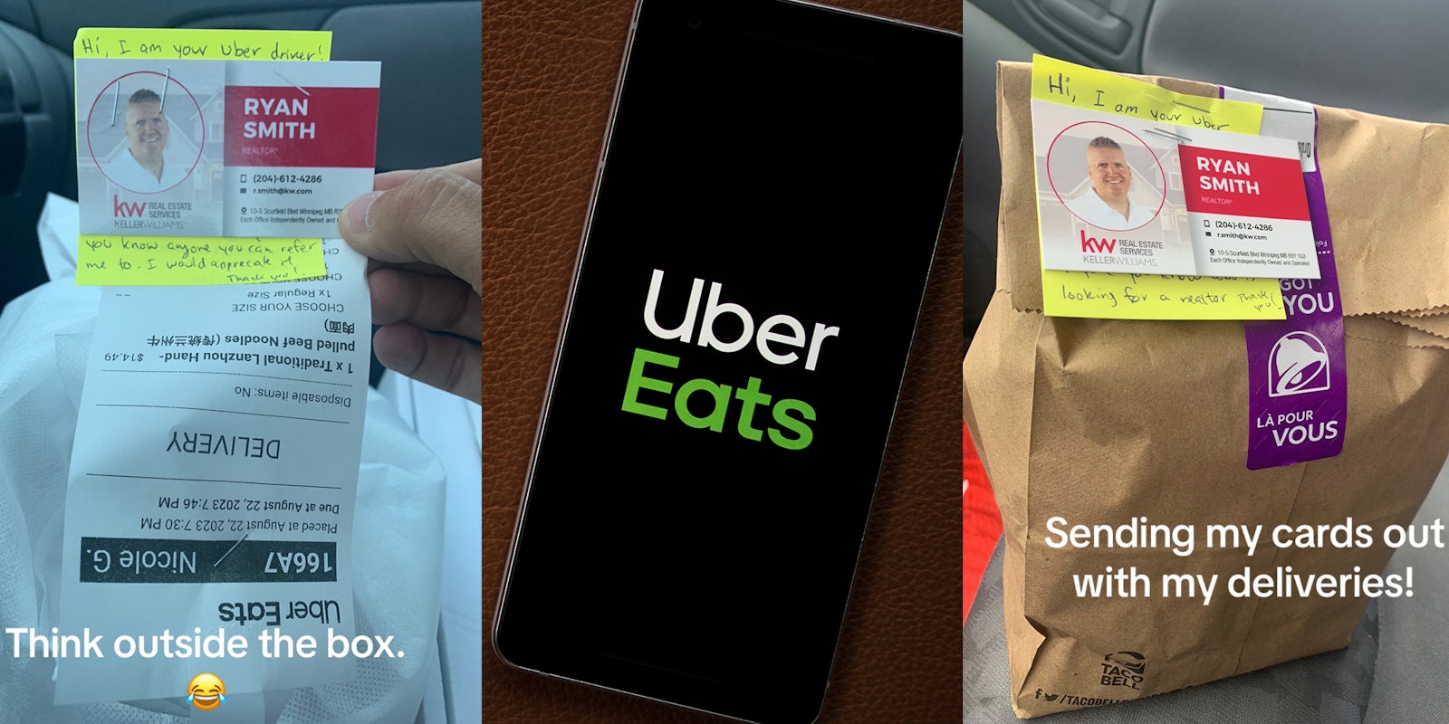 Viewers defend Uber Eats driver who taped his real estate business card to orders