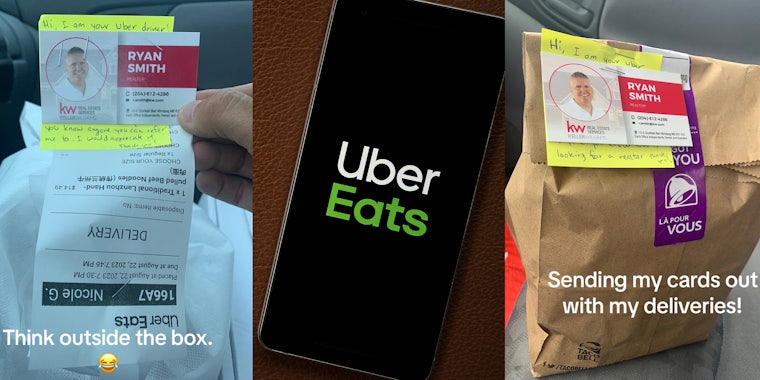 Viewers defend Uber Eats driver who taped his real estate business card to orders