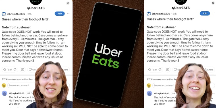 Uber Eats customer tells driver to wait at gate and 'follow' cars into complex