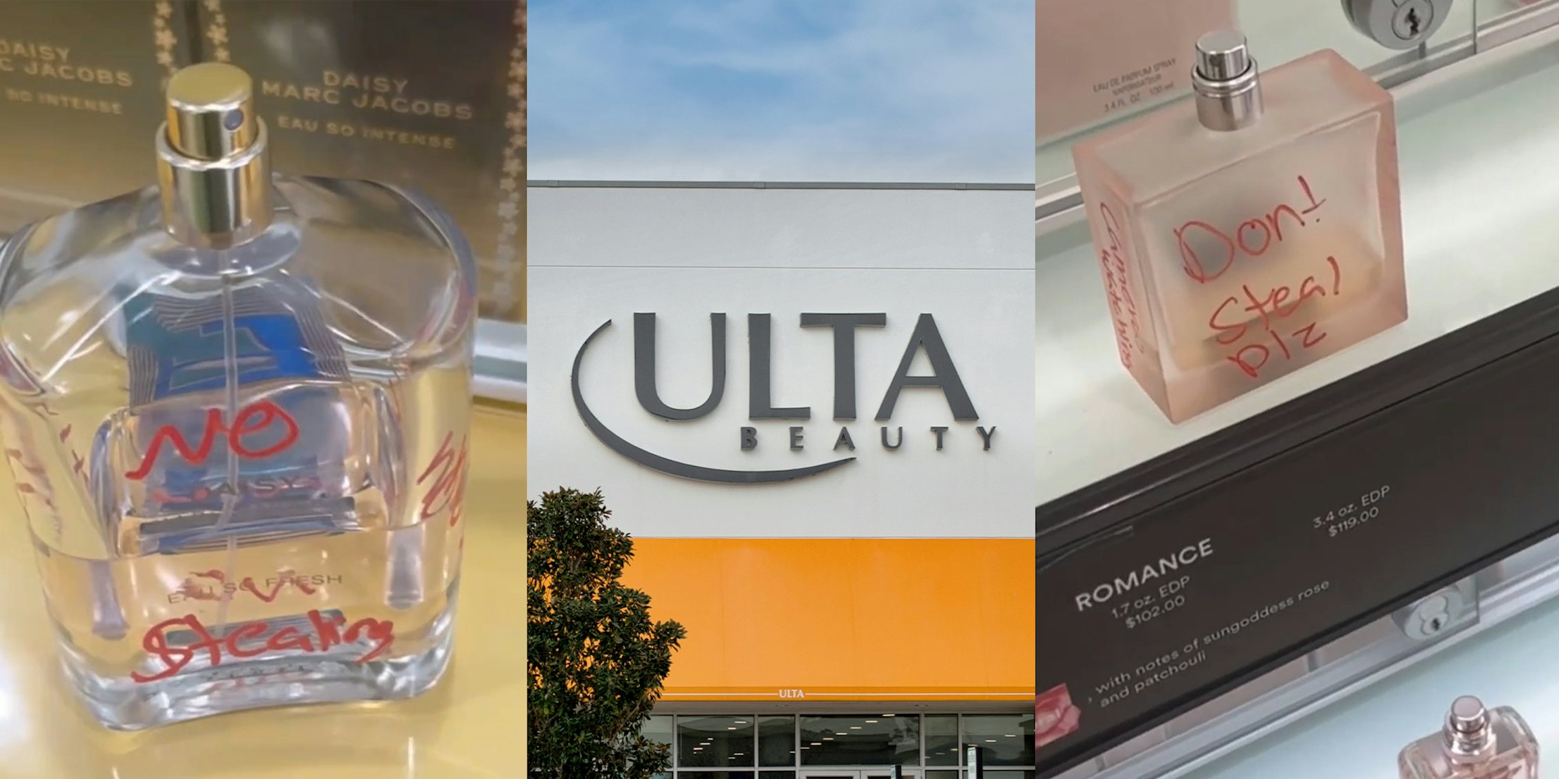 Ulta store writes 'do not steal plz' on all fragrancy testers