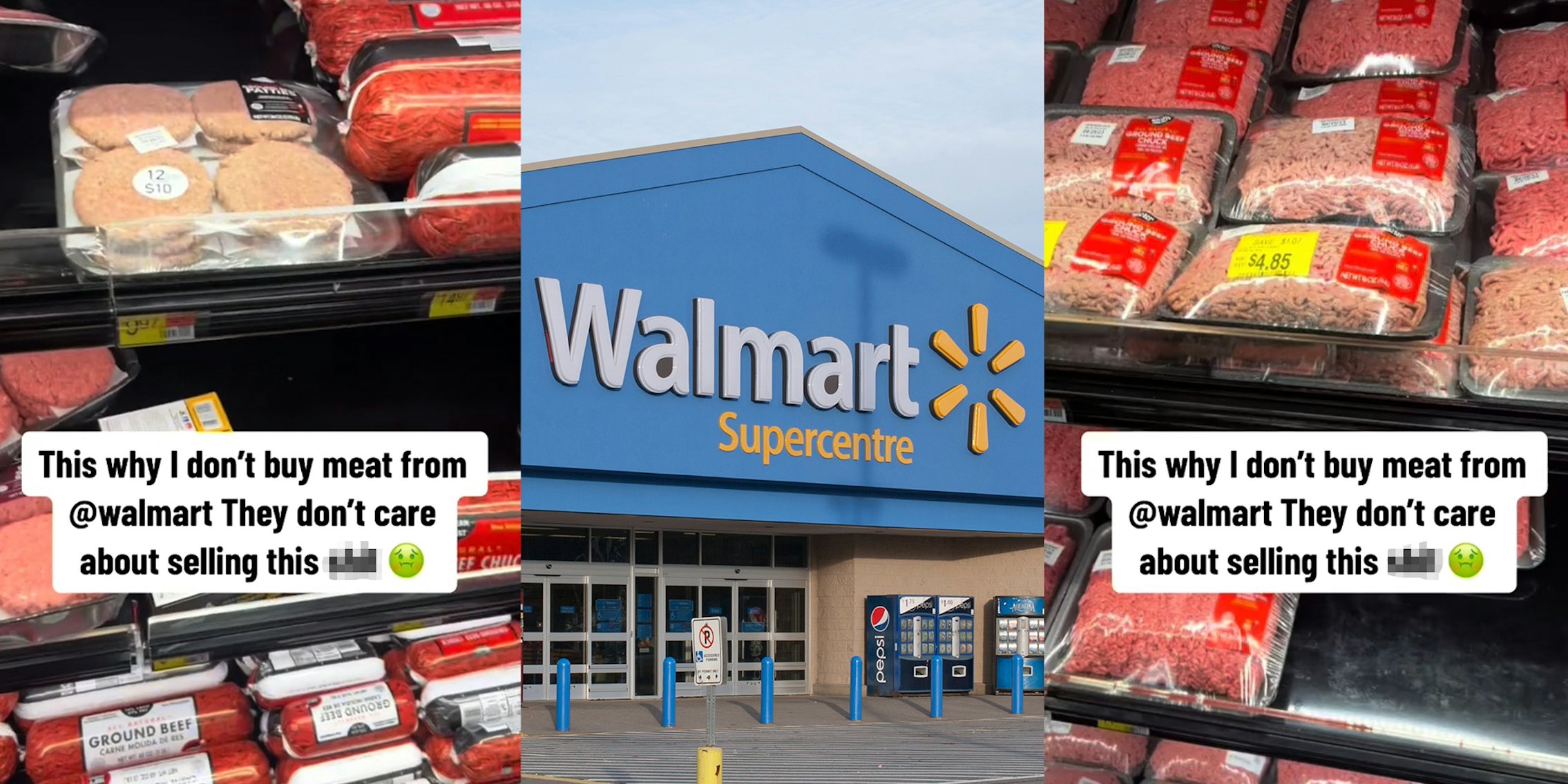 Walmart shopper shows raw meat that had already turned brown still on the shelves