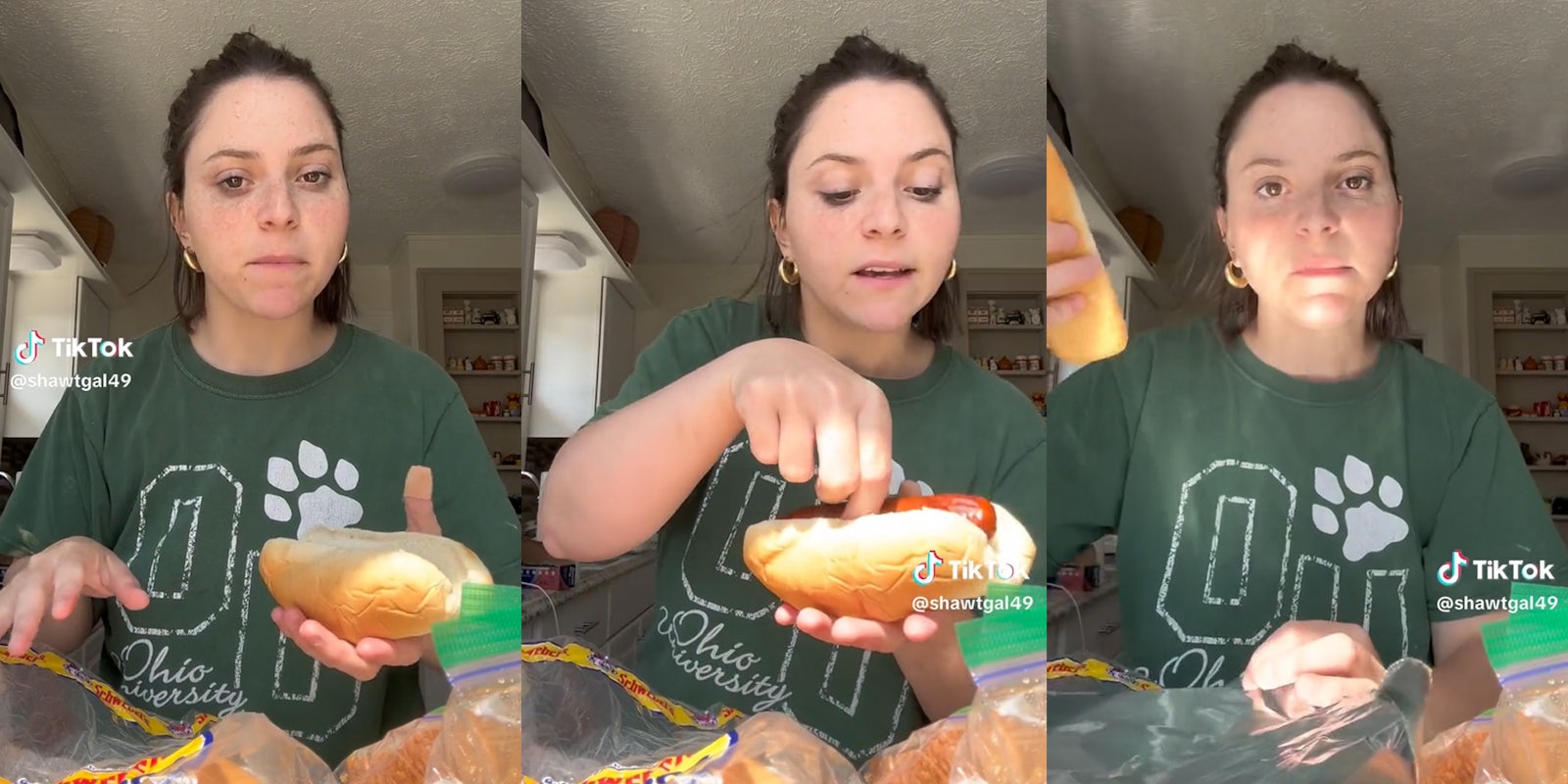 young woman making hot dogs with steamed buns