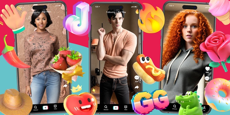 TikTok live streamers with icons over TikTok color wave background