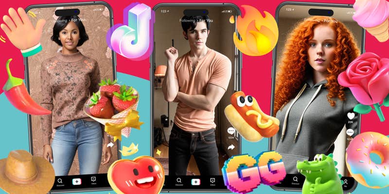 TikTok live streamers with icons over TikTok color wave background TikTok live streamers with icons over TikTok color wave background