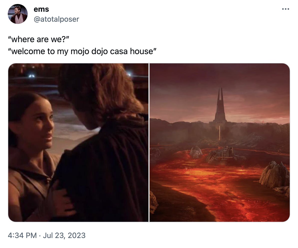 mojo dojo casa house meme with anakin and padme on mustafar