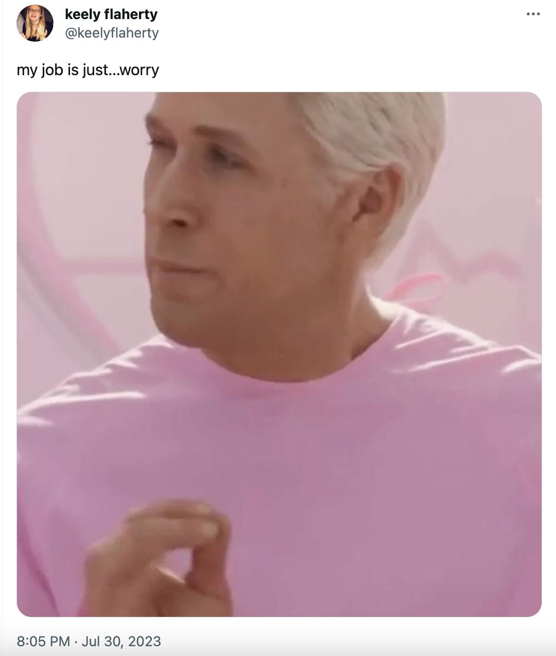 ken in the barbie movie as he's relaying how his job is just beach