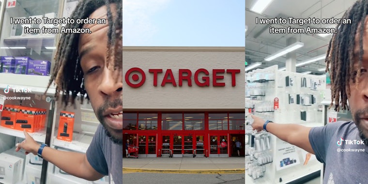 man in Target waiting for assistance orders item from Amazon