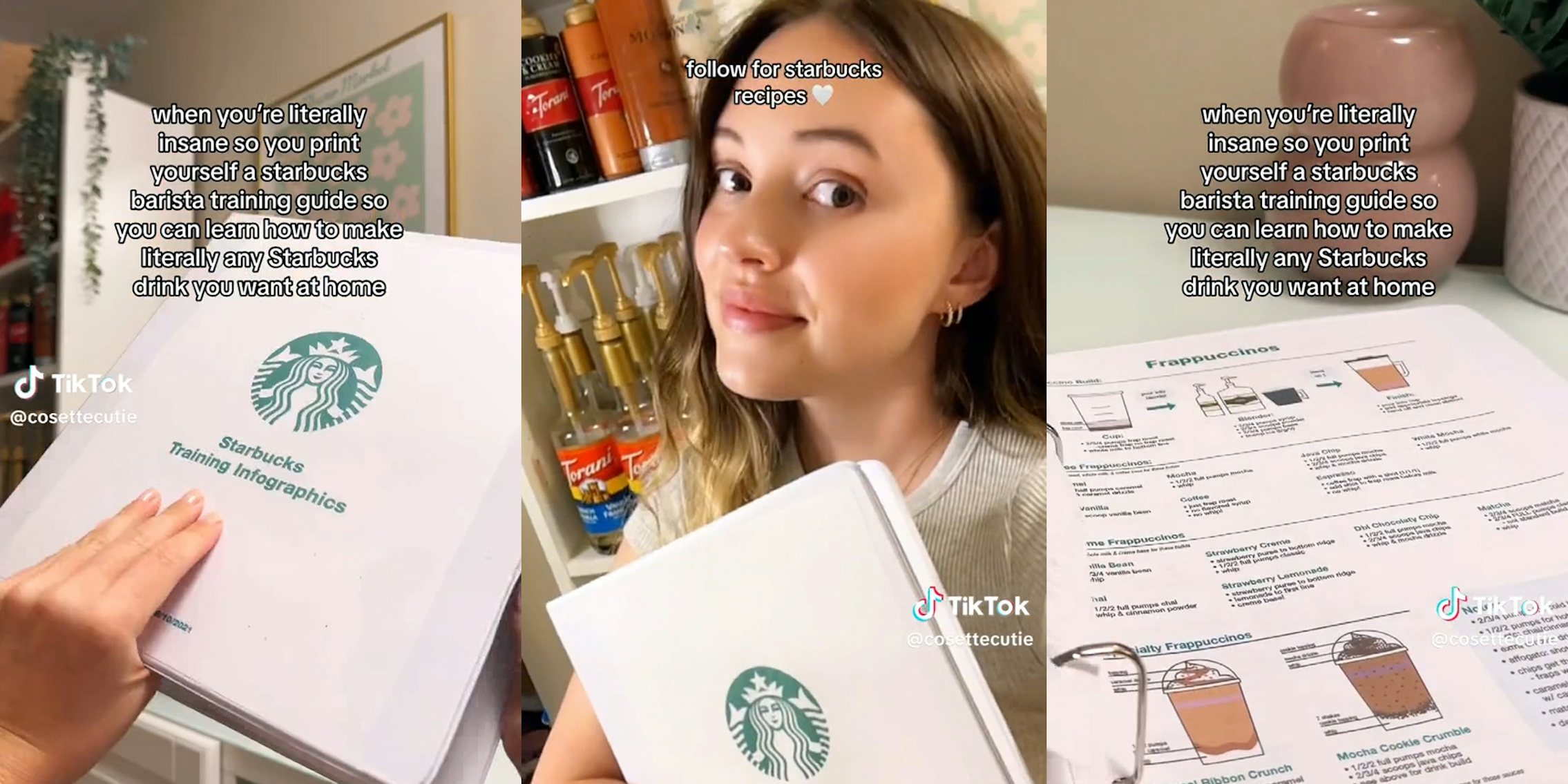 Young woman with Starbucks Training Infographics binder
