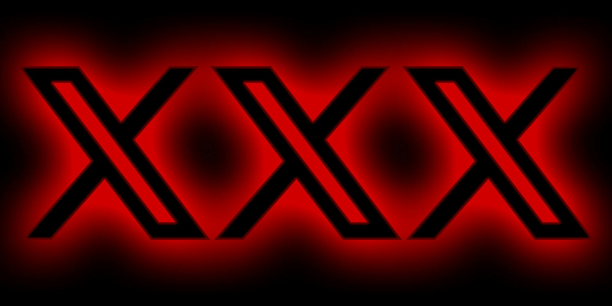 "X" logo repeated three times with red glow