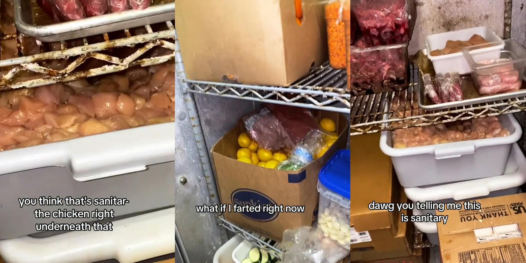 Restaurant worker exposes walk-in fridge conditions.