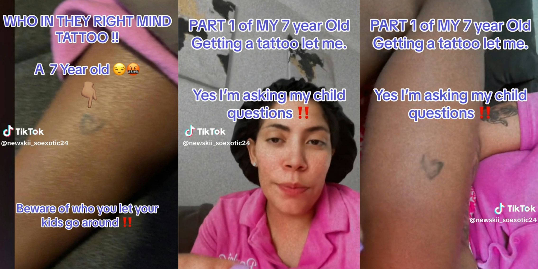 mother showing 7 year old daughter with a heart tattoo