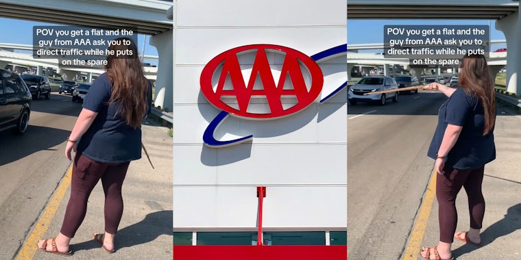 Driver says AAA mechanic told her to direct highway traffic as he changed her flat tire