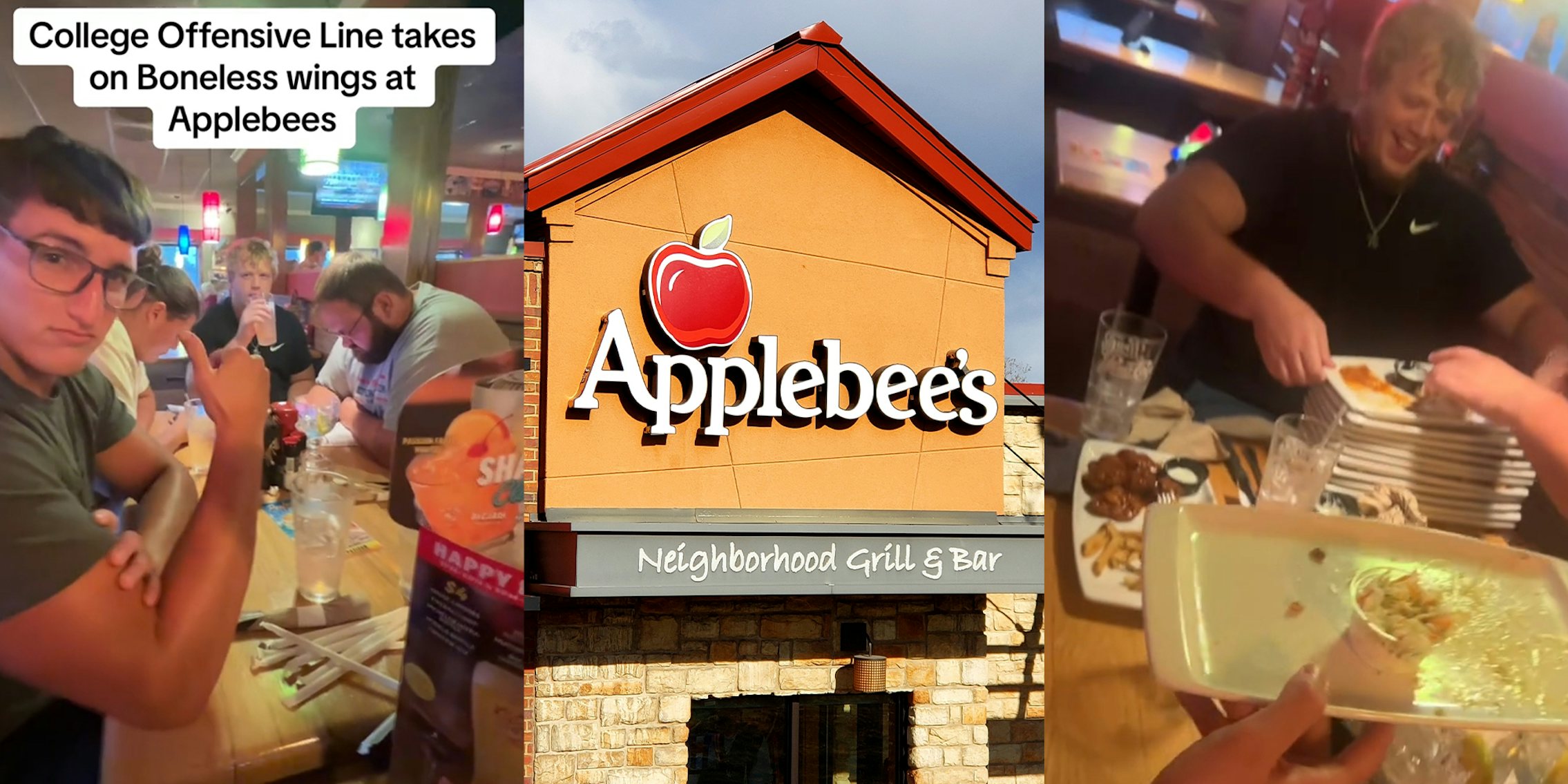 College offensive line takes on Applebees boneless wings challenge