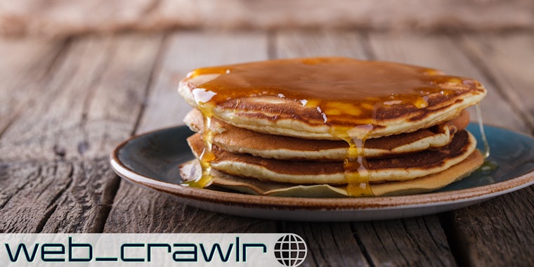 A stack on pancakes on a plate. The Daily Dot newsletter web_crawlr logo is in the bottom left corner.