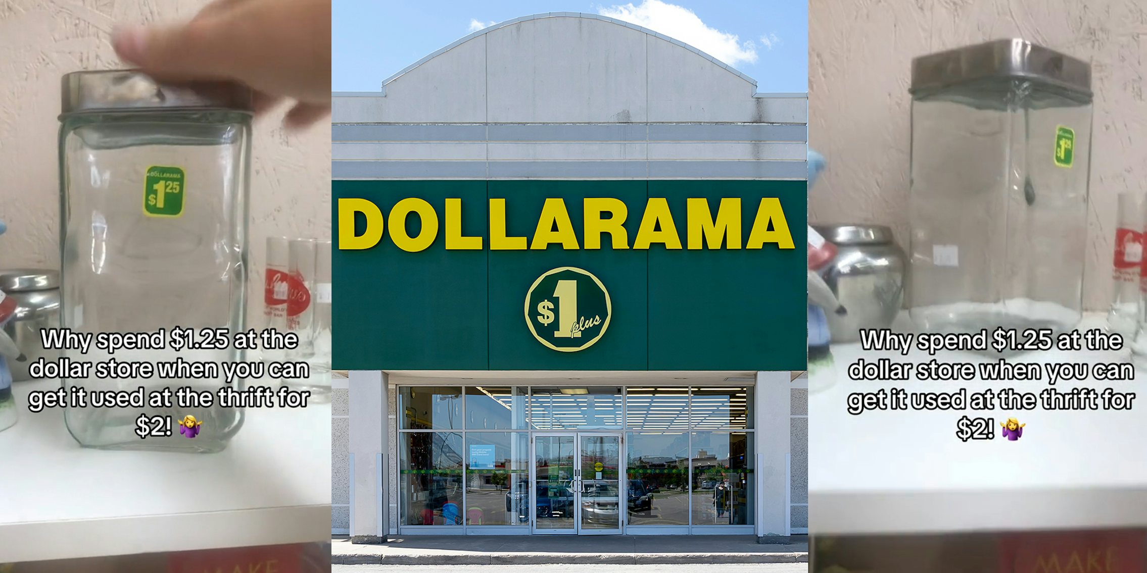 customer finds jar from dollarama for sale at thrift store. it's 75 cents more expensive