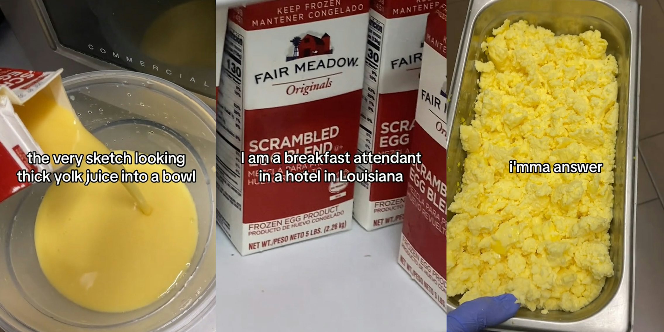 Hotel worker shows how they make scrambled eggs in the microwave