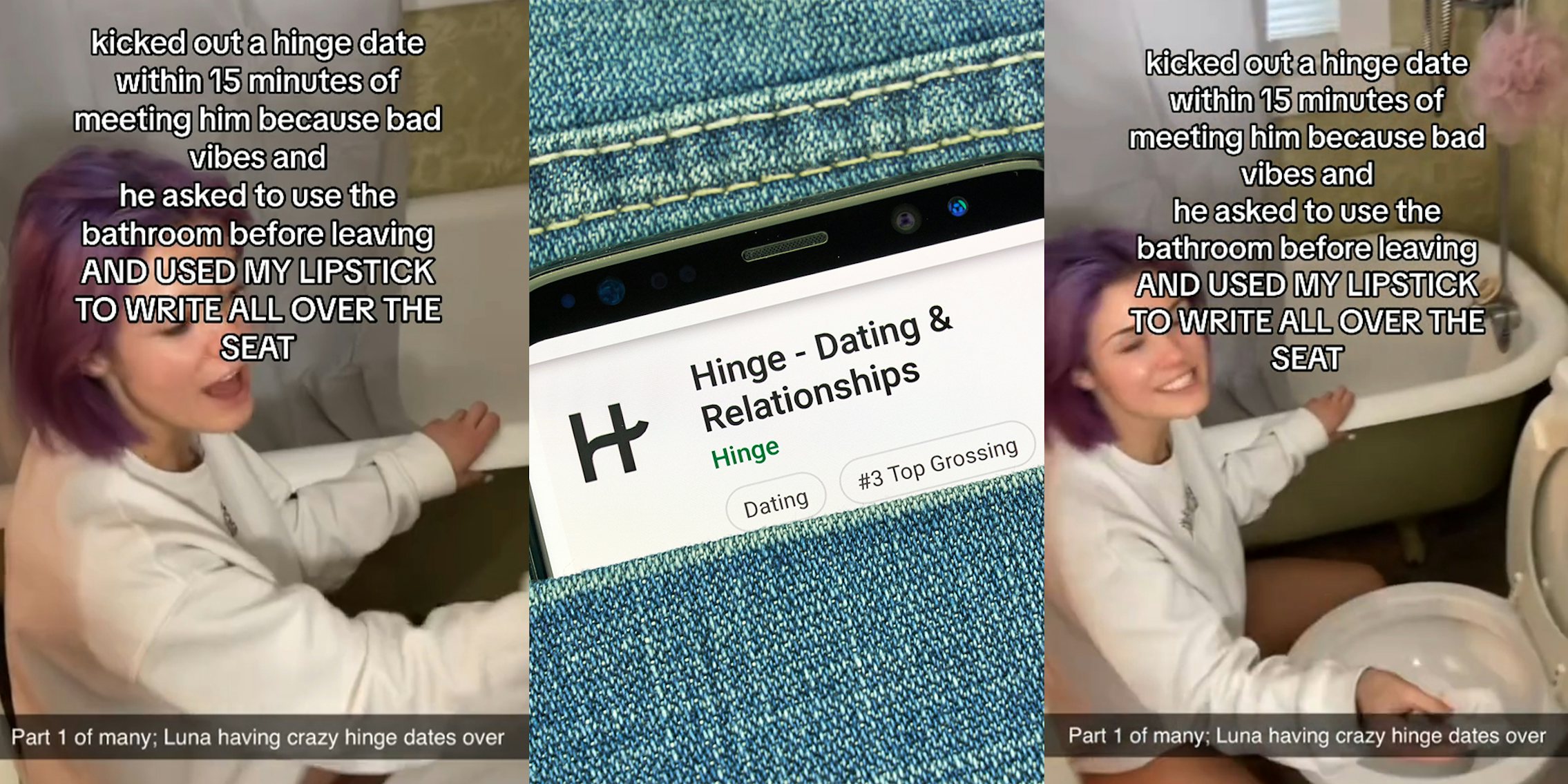 Hinge date uses lipstick to write warning on woman's toilet seat