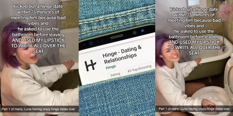 Hinge date uses lipstick to write warning on woman's toilet seat