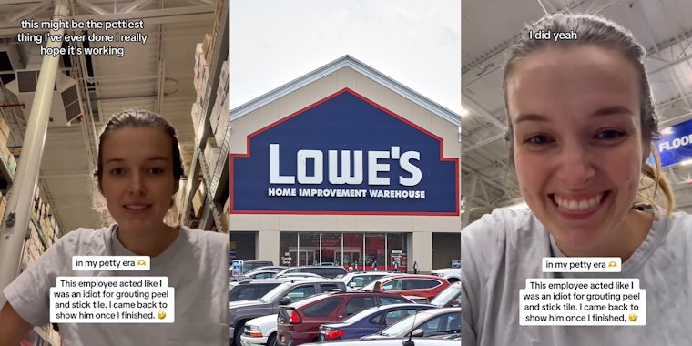 Lowe’s worker doubts woman can grout peel-and-stick-tile. She comes back to store after finishing ‘to show him’