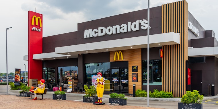 McDonald's fast food restaurant with drive through and 24 hours service.