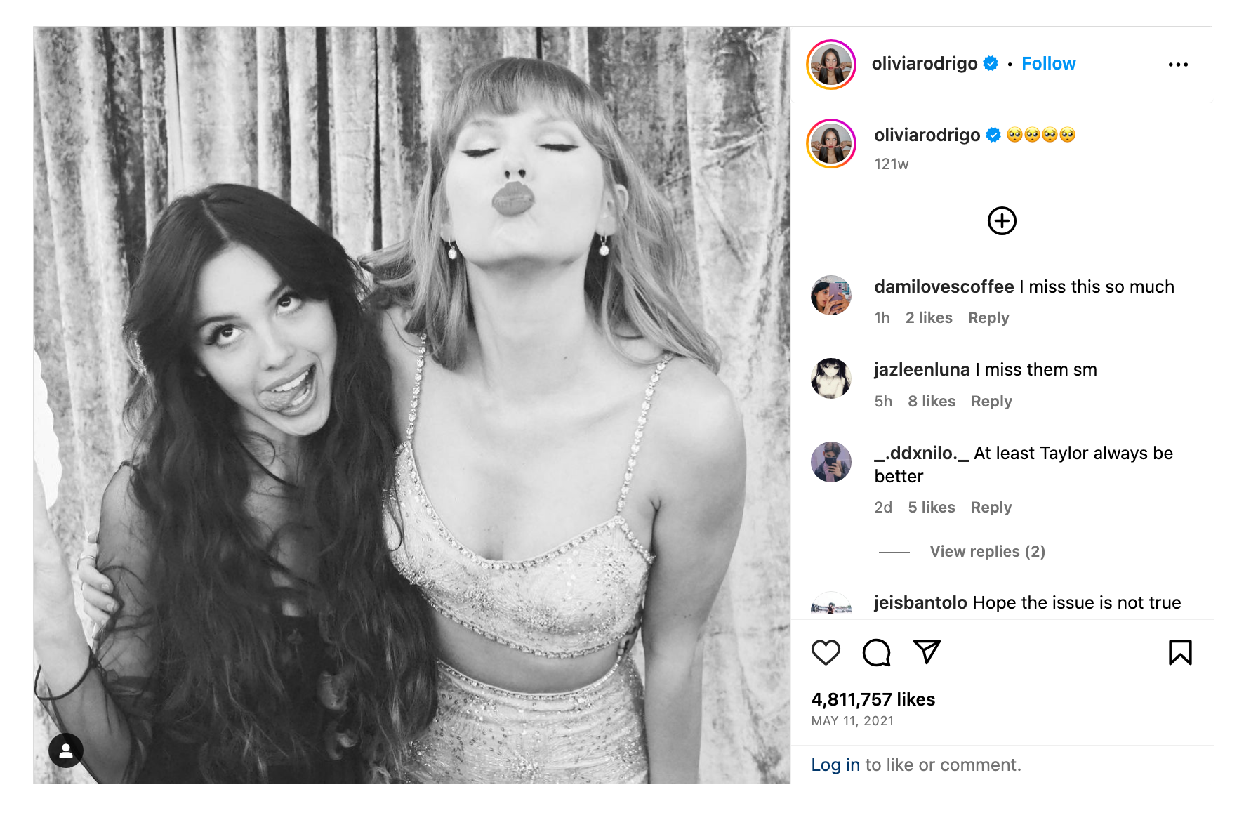 olivia rodrigo (left) and taylor swift (right)