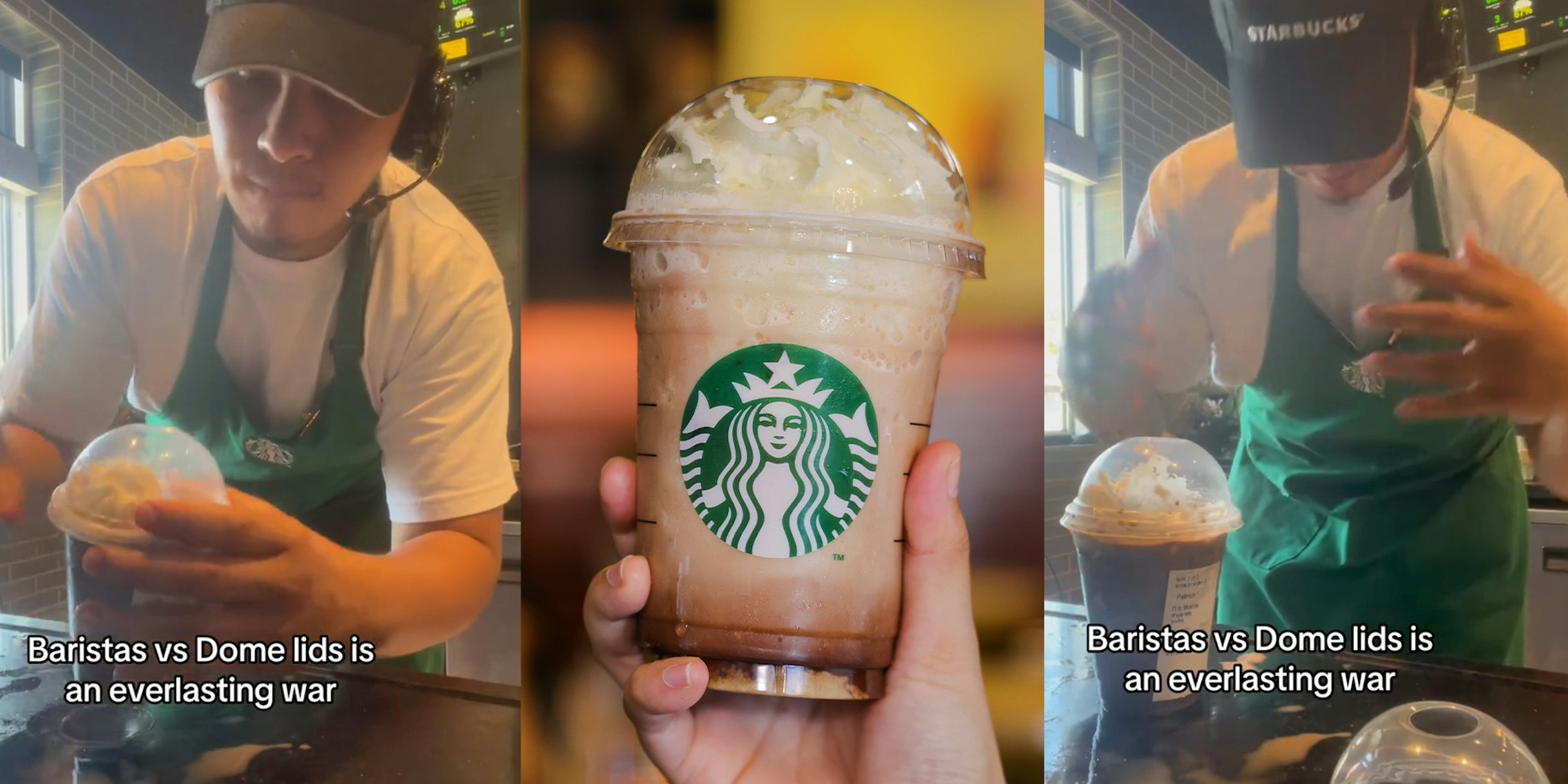 Starbucks barista shows what it's like when a customer's drink requires a dome lid