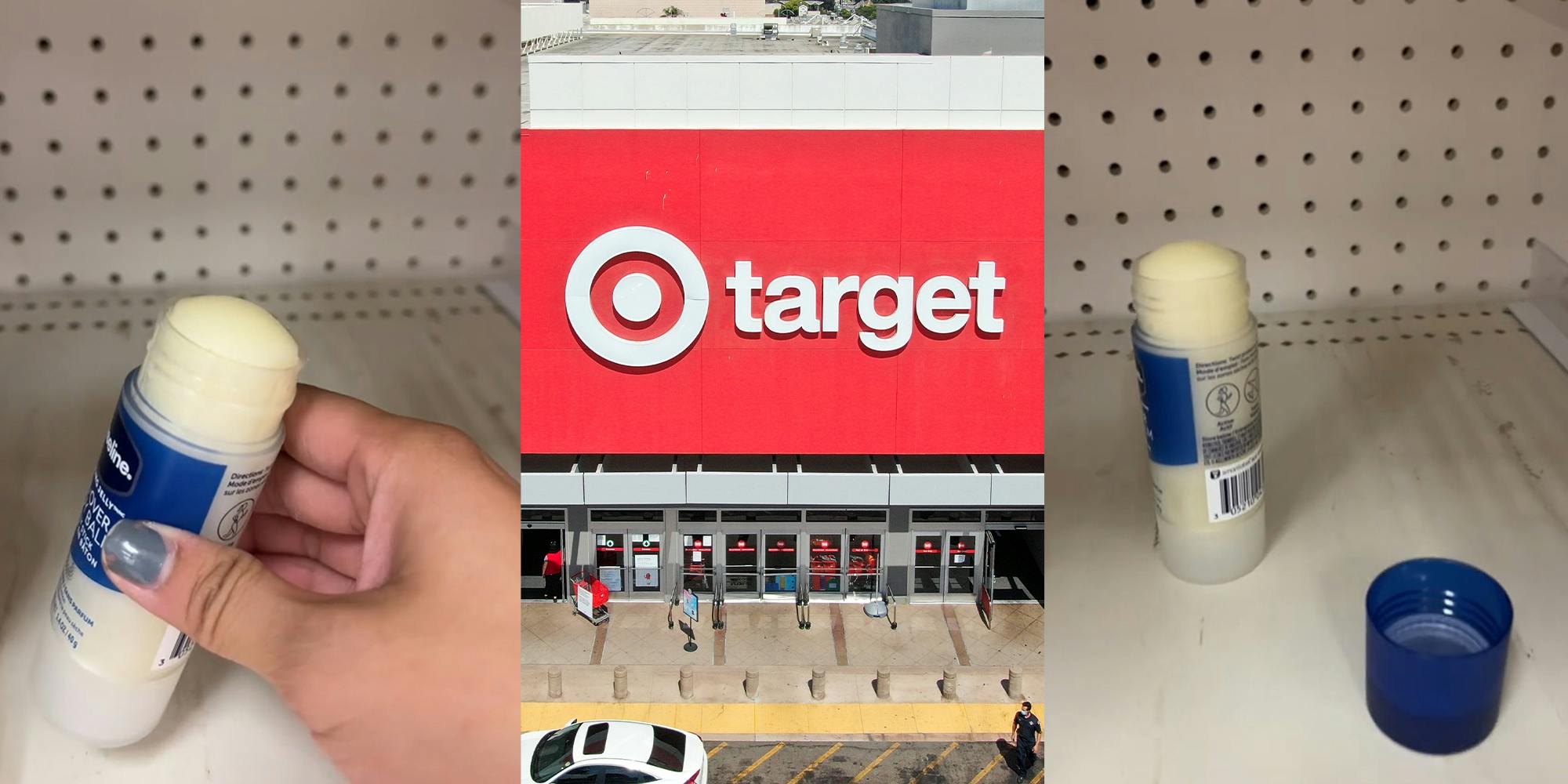 woman holding used beauty product; Target Retail Store