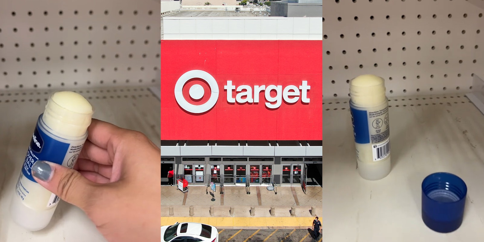 woman holding used beauty product; Target Retail Store