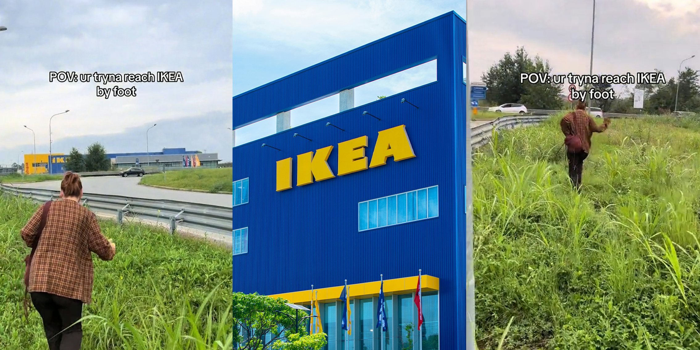Woman walks across the highway to get to IKEA
