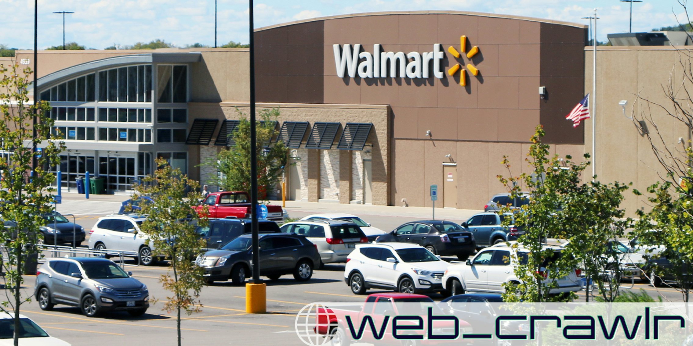 Exterior view of a new, suburban Walmart store.