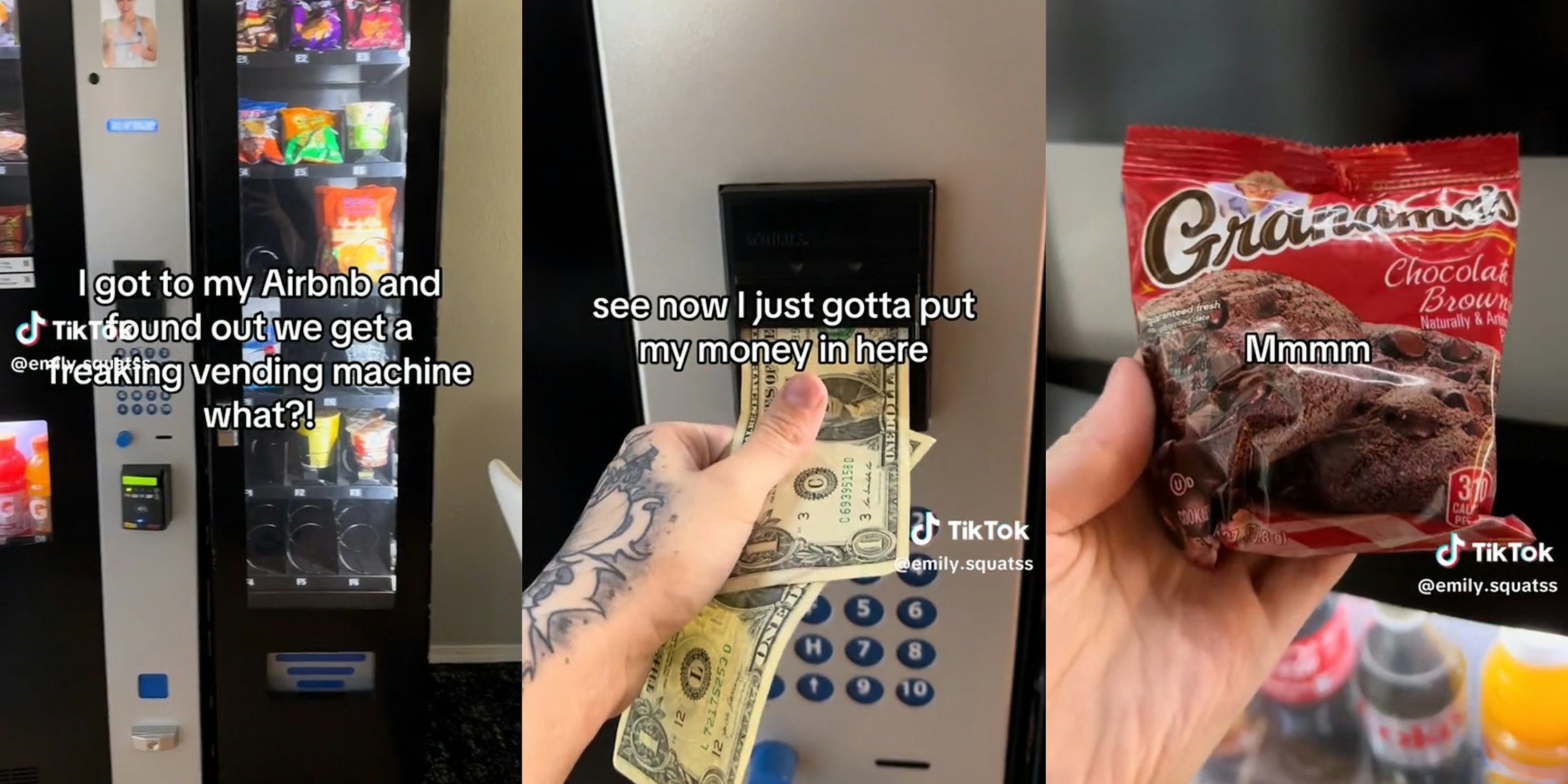 person getting cookie from vending machine
