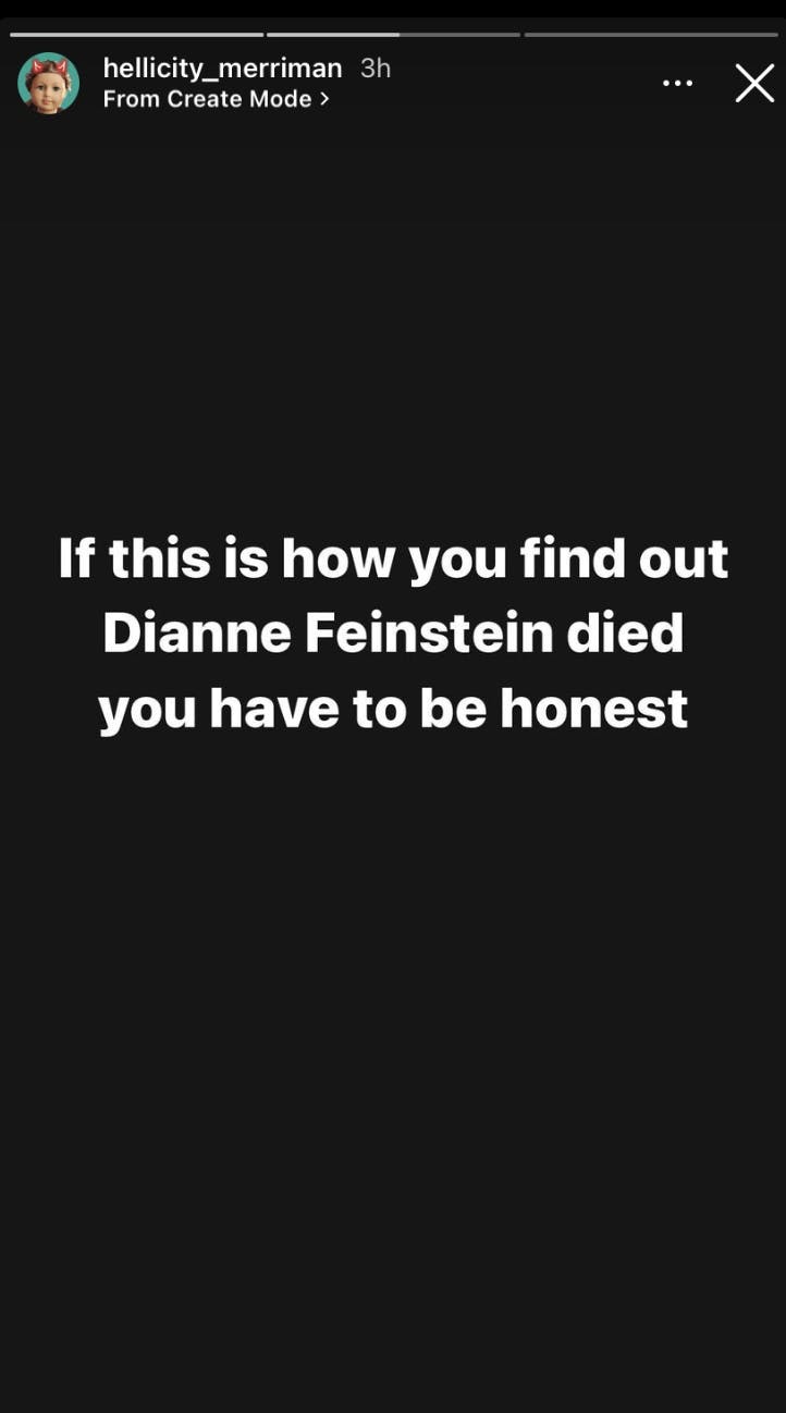 Instagram post about Dianne Feinstein's passing