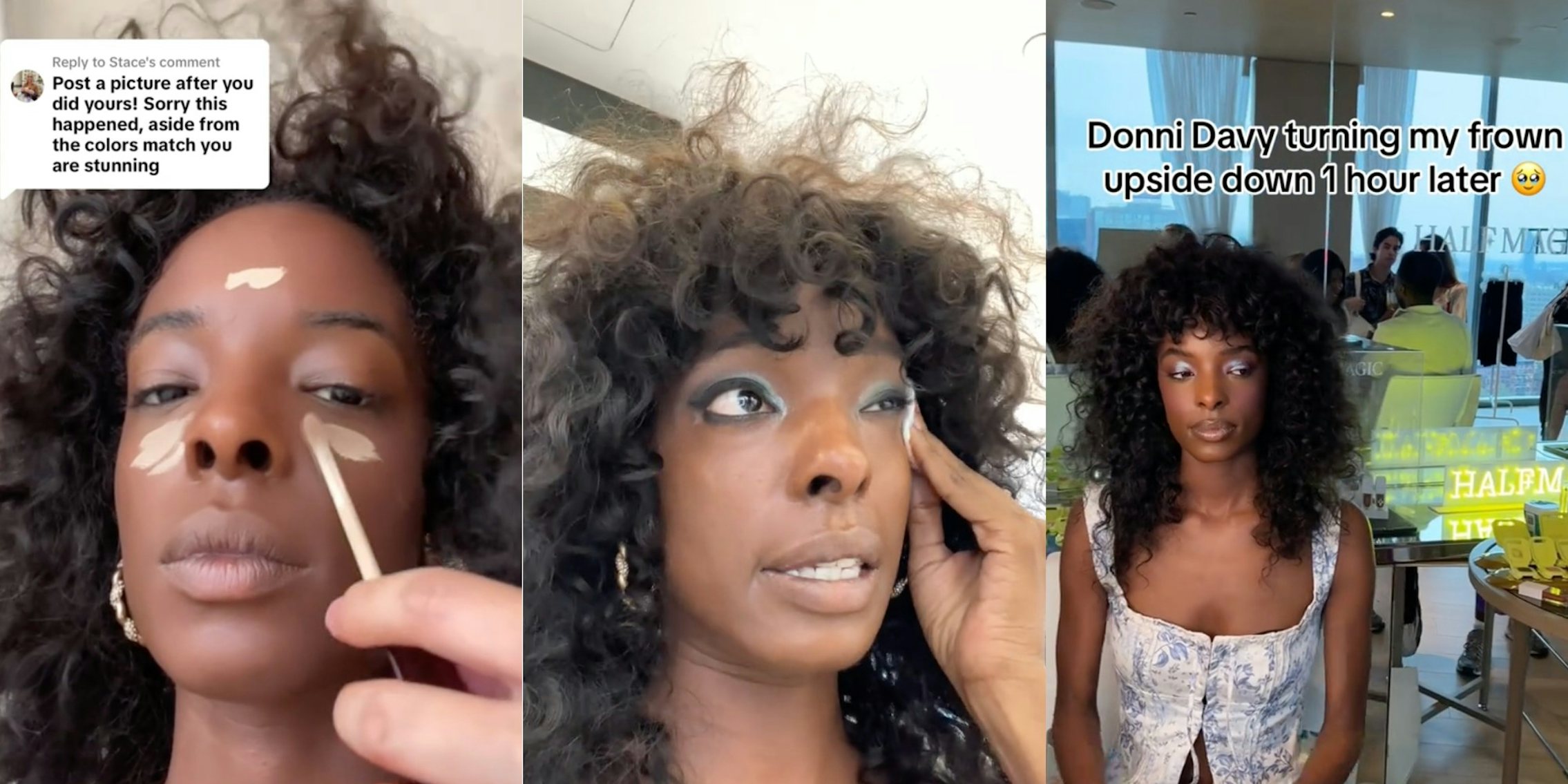 Black model redoes her makeup at New York Fashion Week after artist applies white foundation to her face.