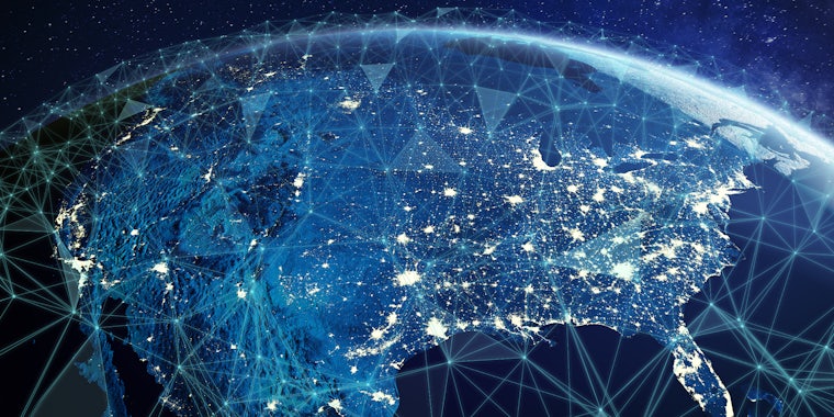 United States seen on globe with connections