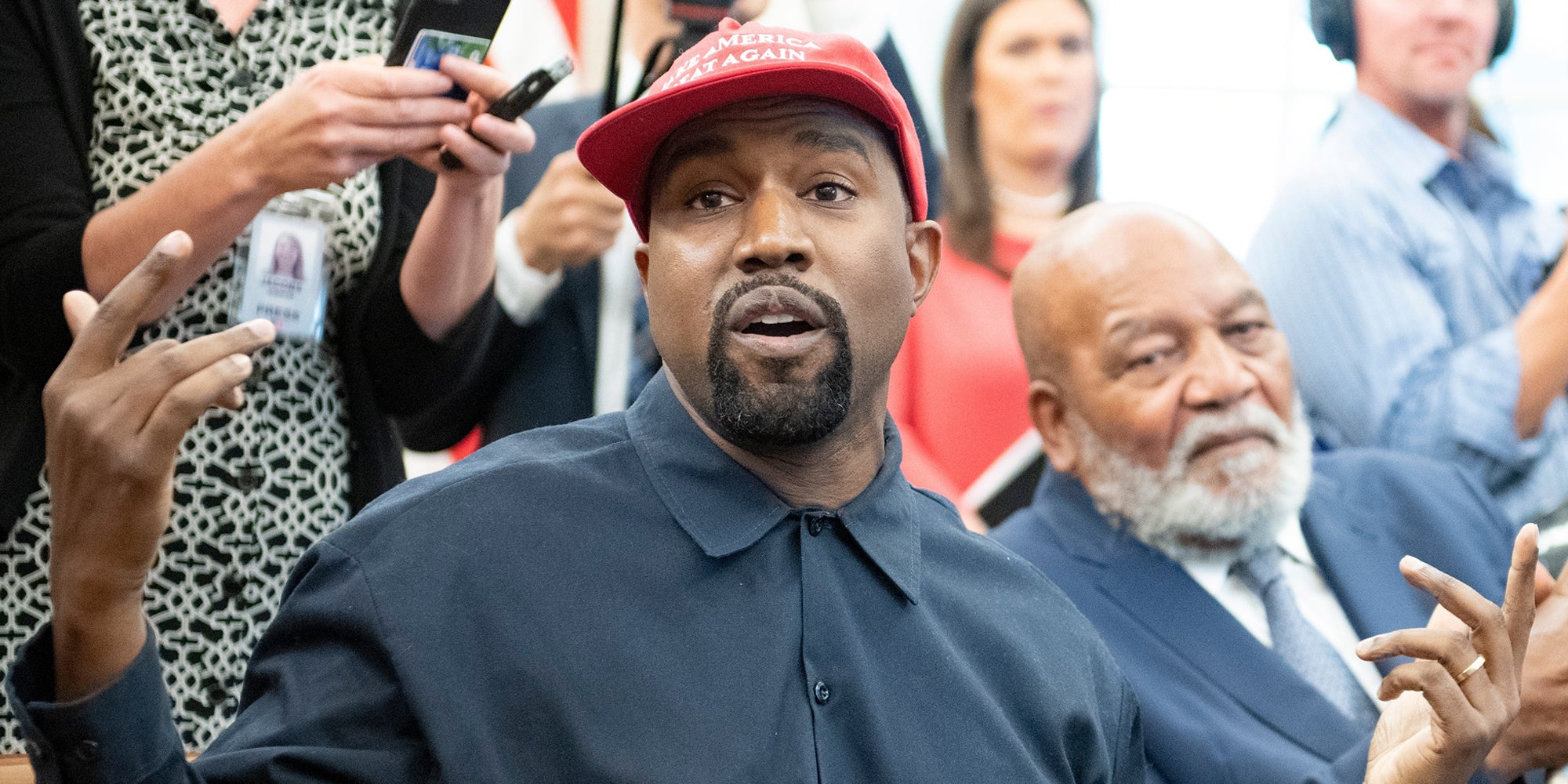 Kanye West speaking in crowd