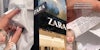 Zara shopper greenscreen TikTok over hand holding shirt with caption 