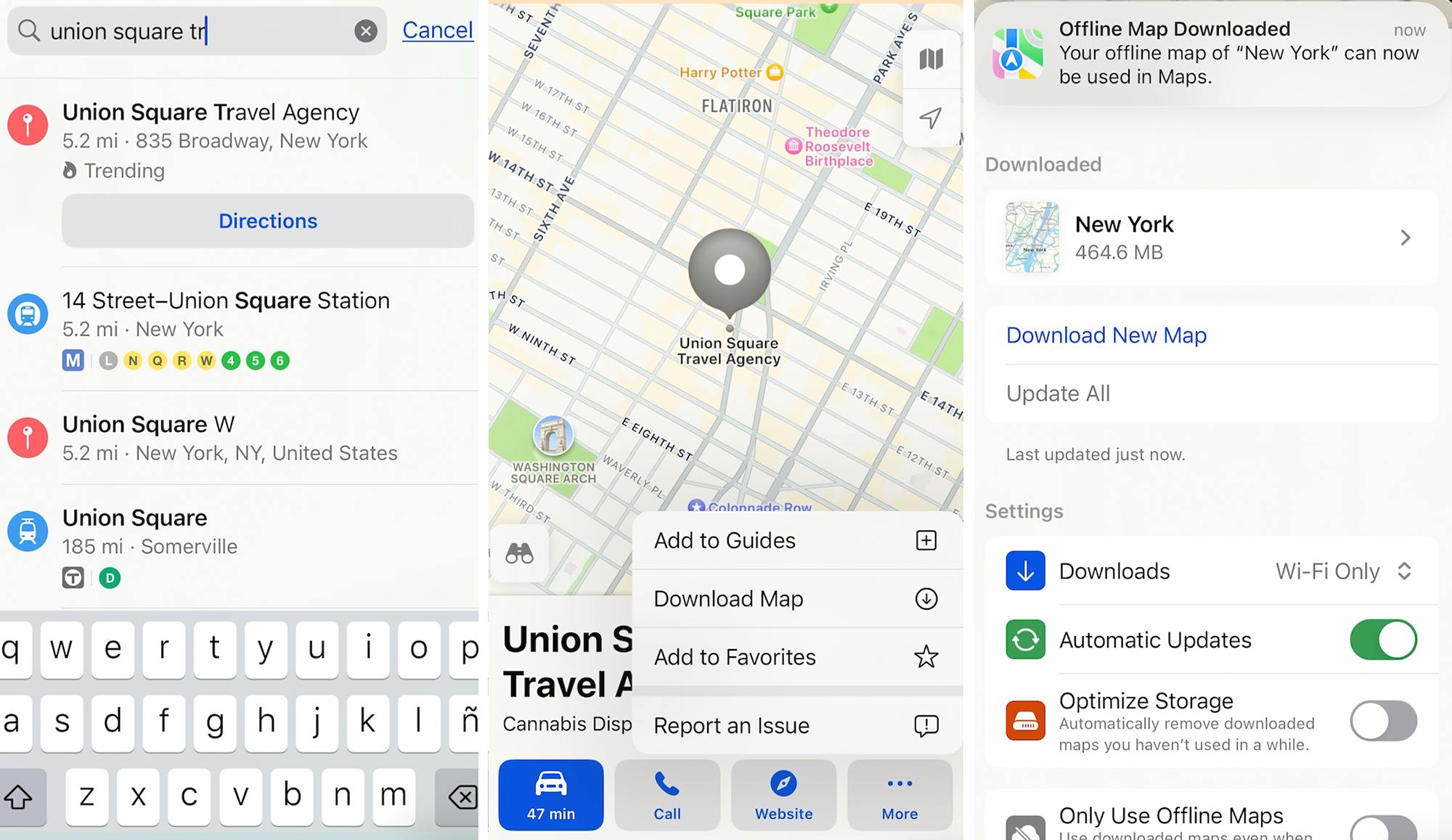 view of offline Apple Maps in iPhone iOS 17