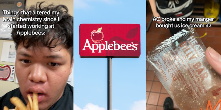 Applebee’s worker says air conditioning broke and all workers got was a Dilly Bar; AppleBee's Restaurant out door sign
